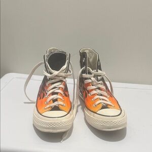 Ladies High-Top Sneakers with Orange Flame Design Converse Sneakers